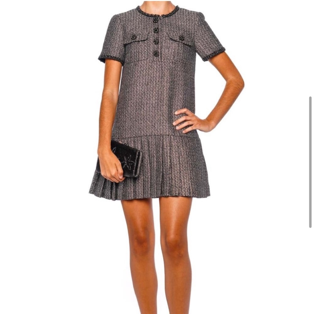 Self-Portrait Gray Pleated Sheath Mini Dress - Picture 5 of 16
